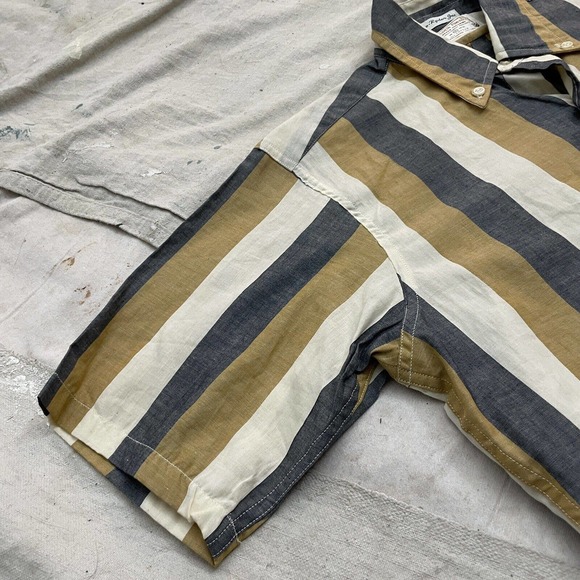 Vintage 1950s Vertical Stripe Side Button Jac Button Collar Shirt Mens S/M - Picture 6 of 11